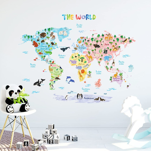  Dlt Animal World Map Kids Wall Decals Wall Stickers Pe...
