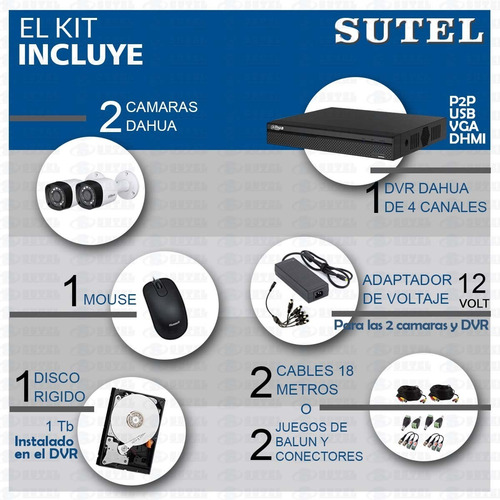 Kit Dahua Dvr 4 Ch+2 Camara Exterior 1080p 2 Mp + Disco 1tb