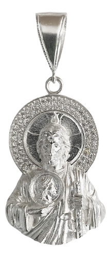 Dije Medalla Torso San Judas Tadeo Zirconias Plata 925 6 Cm