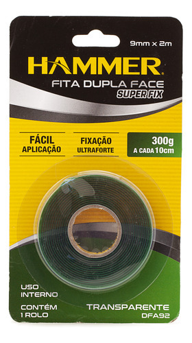 Fita Dupla Face 9mmx2m Fixação Ultraforte Fácil Aplicação Cor Transparente