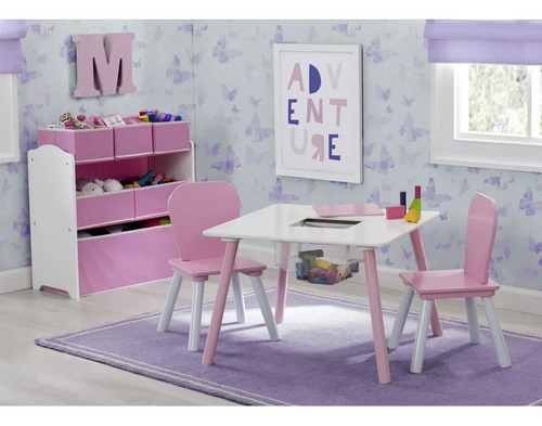 Set Infantil Mesa Con Dos Sillas De Madera Para Niñas Color Rosa