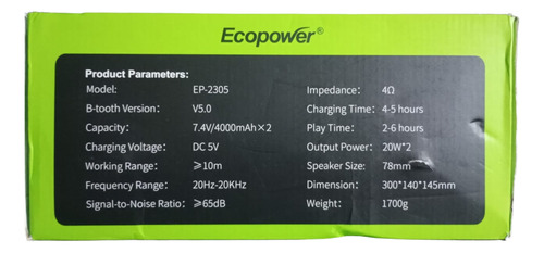 Parlante Portatil Speaker B-tooth Ecopower 40w Ep 2305 Negro