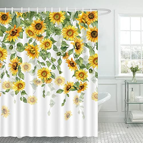 C Cortina De Ducha Juirnost Para Baño, Diseño De Girasol
