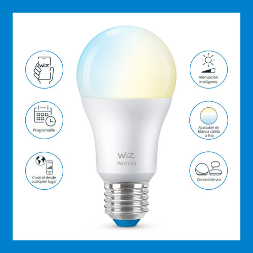Imagen 4 de 10 de Foco Led Inteligente Wifi Wiz Cálida/fría 9w E27
