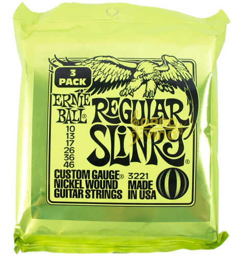 Pack 3 Encordoamento Guitarra 010/046 Ernie Ball Slinky 21 