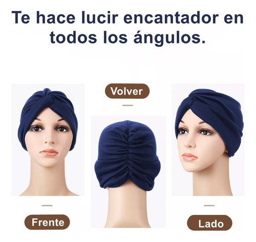 4 Turbantes Gorros Dama Mujer Oncológicos Quimio Alopecia Negro Y Azul Marino Y Gris Y Caqui