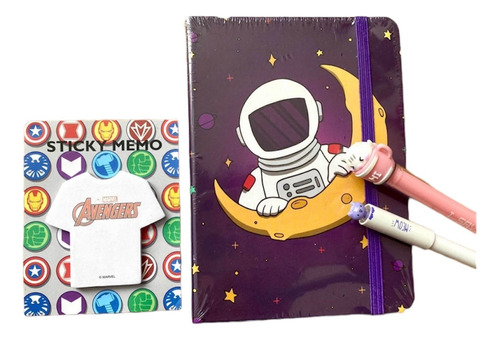 Kit Libreta Astronauta Avengers Pluma Papelería Gato Kawaii