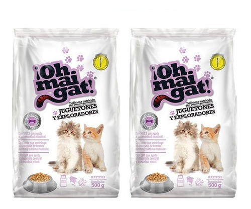 Imagen 2 de 2 de Alimento Para Gatos Oh Mai Gat Gatitos Juguetones 500gr X2