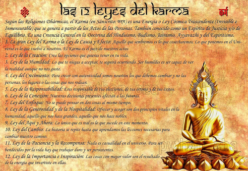 Cuadro Las 12 Leyes Del Karma - Hinduismo - Budismo