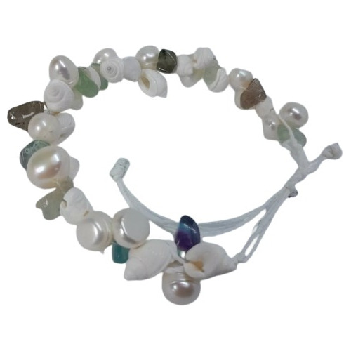 Pulsera Con Perlas Naturales Cultivadas Piedras Y Caracoles