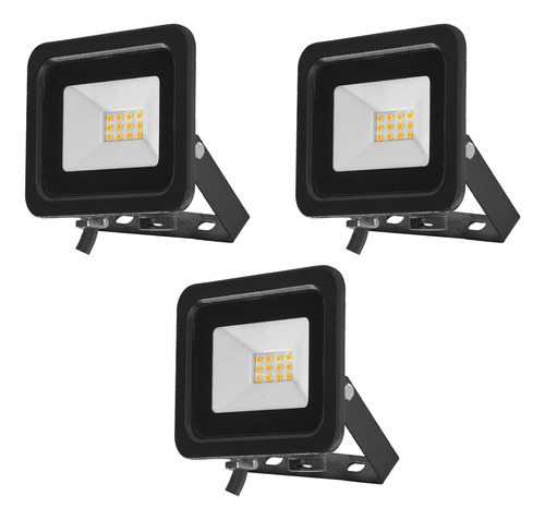 Kit 3 Reflectores Led Luz Cálida Illux Rl-3610.n22 10 W