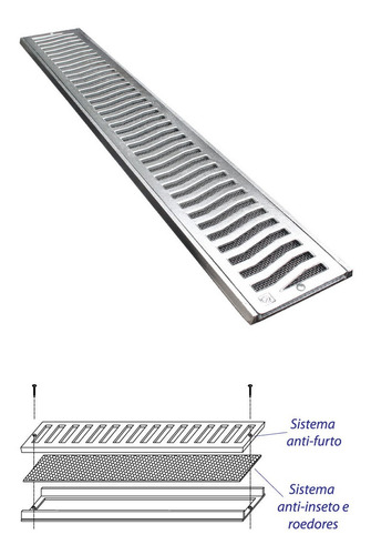 Ralo Linear Grelha C/ Tela Alumínio 20x50 Costa Navarro