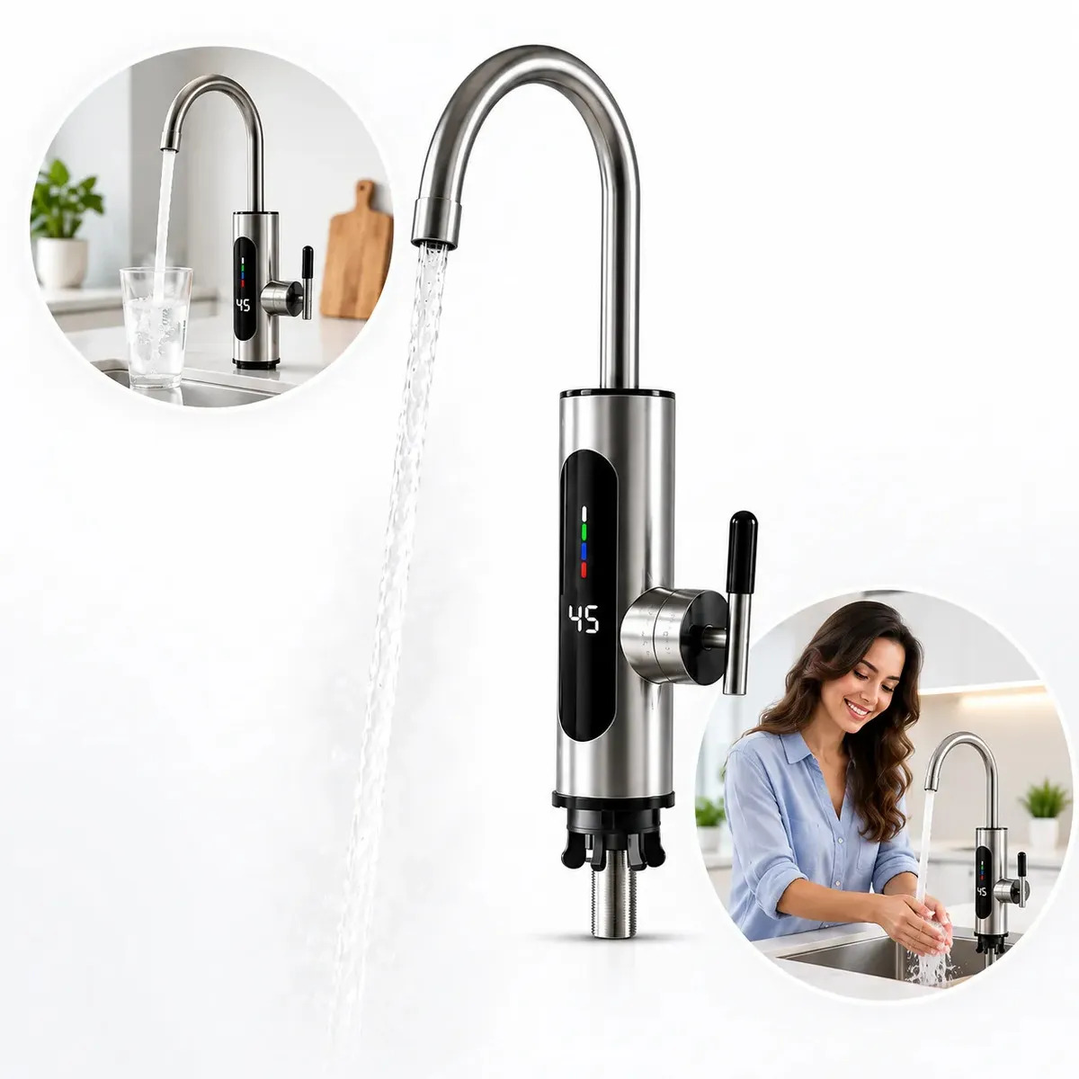 Torneira Elétrica Aquecimento Instantâneo 3000w Digital 360 Água Quente Cozinha Banheiro Display Temperatura Torneira Quente Bancada Pia Bica Giratória Aquecedor Elétrico Parede Ponte Lar Utilidades