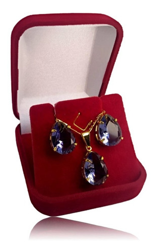 Imagem 4 de 9 de Colar Com Brinco Pedra Zirconia Banhado C/ Garantia