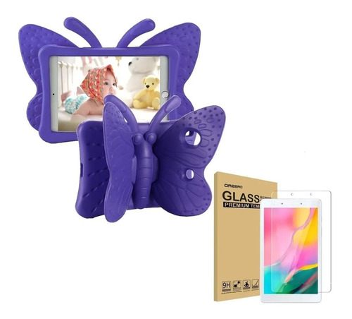 Vidrio + Funda Mariposa Generica Tablet P/ Samsung A8 2019