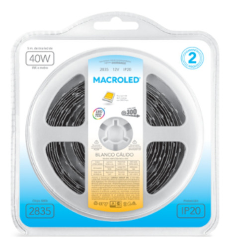 Tira Led 2835 De 5 Mt Macroled Bco Calido Ip20 12v 60 Led 