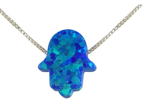 Collar Con Hamsa De Opalo Azul Y Plata