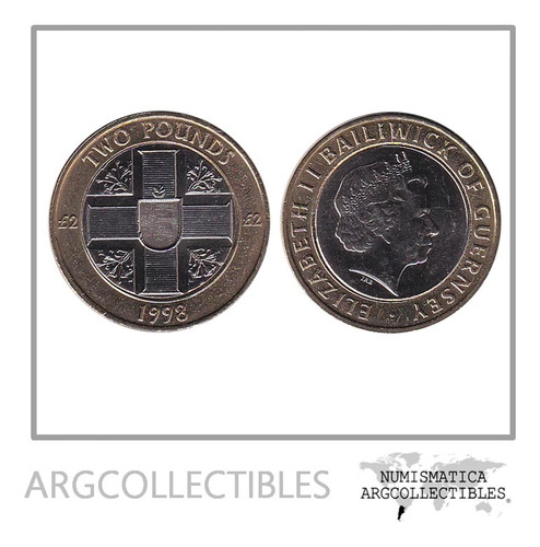 Guernsey Moneda 2 Pounds 1998 Bimetalica Km-83 Unc