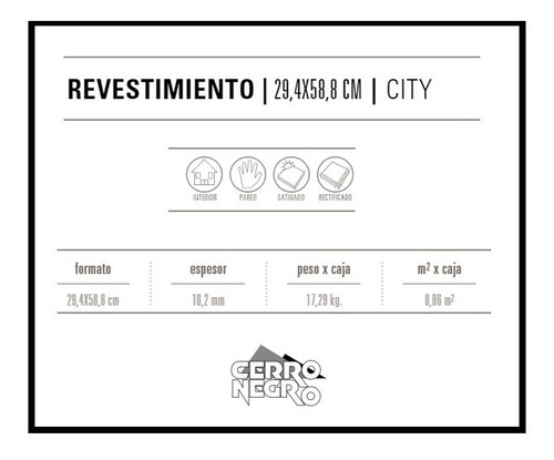 Revestimiento Ceramico Cerro Negro City Nut 29,4 *58,8 Rect