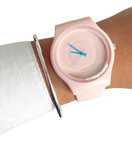 Reloj Mujer Rosa Claro Agujas Celeste 