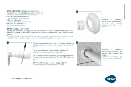 Sifão Copo Extensivo Universal P/ Lavatório Branco Blukit