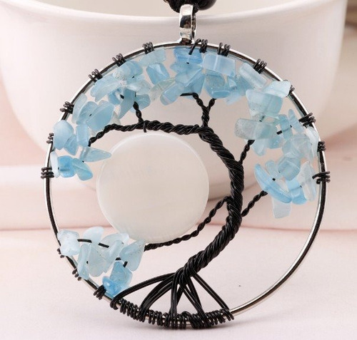 Collar Dije Árbol De La Vida Cuarzo Chakras Hecho A Mano Color Arcoíris
