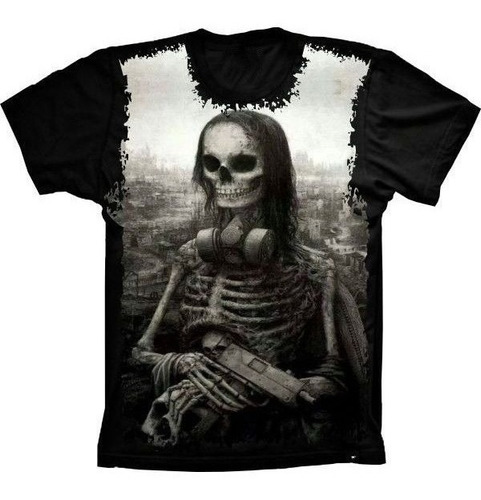 Camiseta Estilosa 3d Fullprint Skull Caveira Mona Lisa