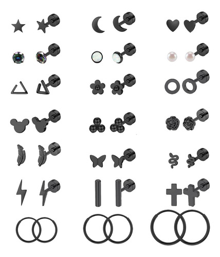 Staligue Juego De 21 Pares De Aretes De Acero Inoxidable Par