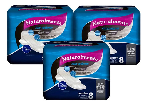 Kit 3 Absorvente Naturalmente Max Noturno C/8 Com Abas