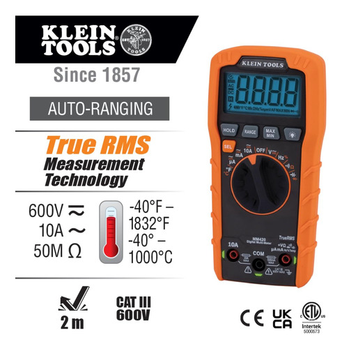 Multímetro Digital Trms Automático 600v/10a, Klein Tools