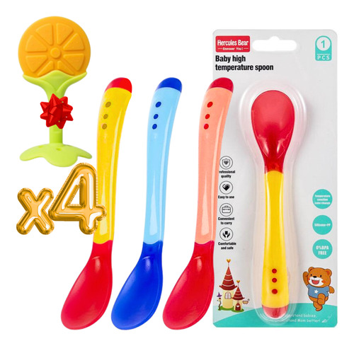 4 Piezas Cuchara Bebé Cambia Color Temperatura Comida Regalo