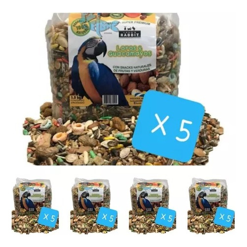 Alimento Mezcla Loros Guacamayos Premium X 750g X 5 Unidades