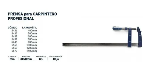 Prensa Sargento Tipo F 120x500mm Prensa Sargento Tipo F 120x500mm