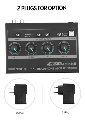 Imagen 3 de 8 de Amplificador De Auriculares Amp-14 De 4 Canales Estéreo Comp