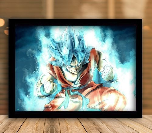 Quadro Anime Goku Super Sayajin Blue Moldura 43x33cm A3