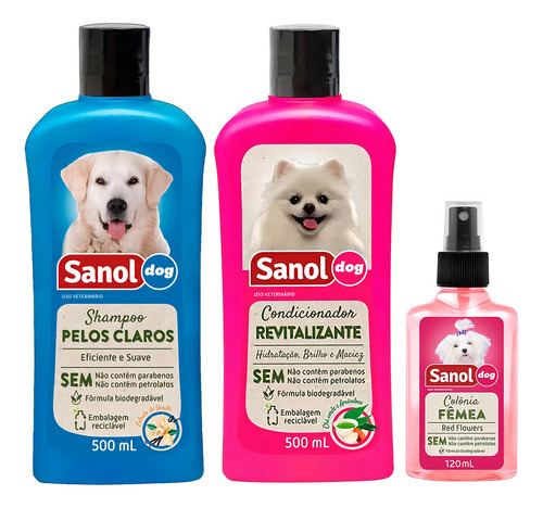 Kit Banho Cães Shampoo Pelo Claro Condicionador Perfume Flor