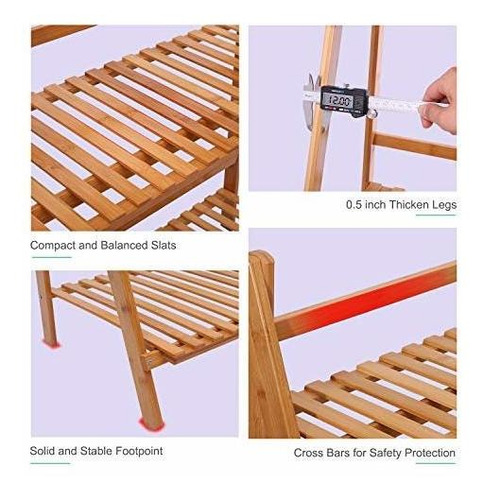 Imagen 4 de 6 de Ufine Bambú Escalera Planta Soporte Plegable De 3 Gradas Tie