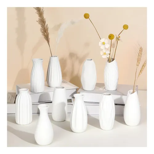 comprar Ziliny Juego De 10 Floreros De Cerámica Blanca, 5 Floreros A