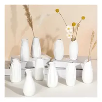 Comprar Ziliny Juego De 10 Floreros De Cerámica Blanca, 5 Floreros A