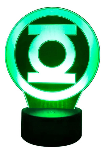 Lámpara 3d Bateria Linterna Verde Base Negra