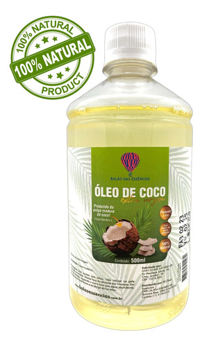 Óleo De Coco Extra Virgem 100% Puro Natural 500ml