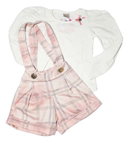 Conjunto Blusa Manga Longa E Shorts Com Alças Infantil