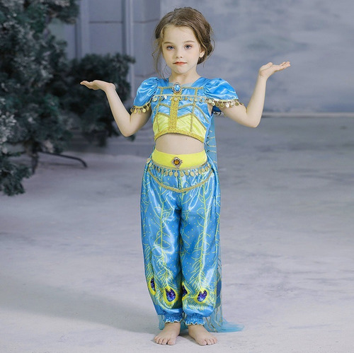 Imagem 2 de 5 de Fantasia Princesa Jasmine Aladim Coroa Brinco Colar Carnaval