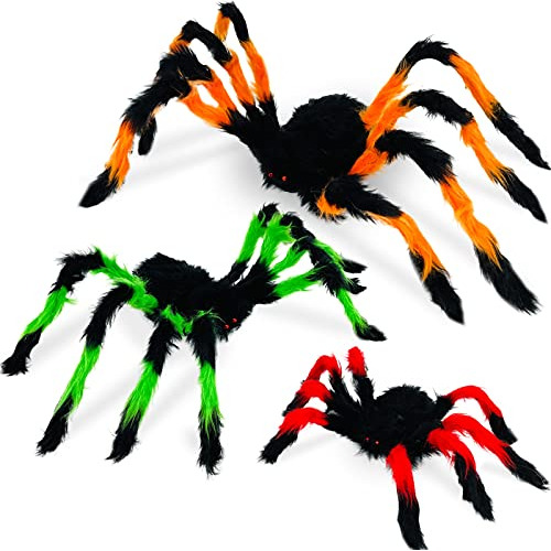 Pack De 3 Arañas Peludas De Halloween Colores Variados...