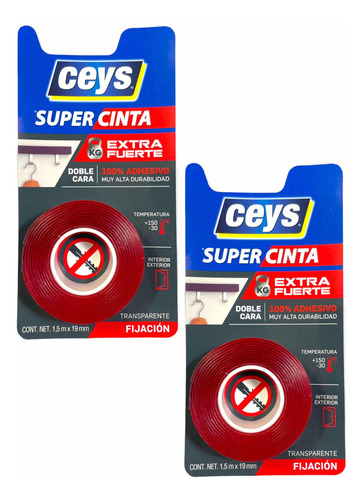 Pack 2x Súper Cinta Ceys Doble Cara Transparente 19mm X 1.5m