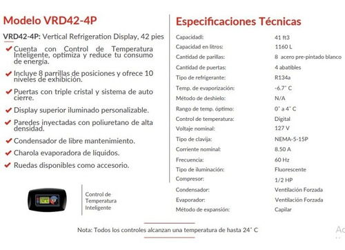 Refrigerador Vertical Torrey Tvc Vrd-42 Pies 4 Puertas