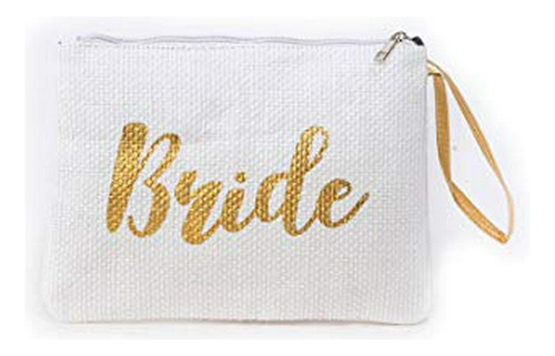 Cosmetiquera - White And Gold Bride Wristlet Pouch Cosmetic 