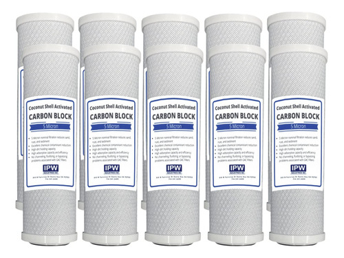 10 Pack 10  Carbon Block Coconut Shell Filter Cartridge, 9-3