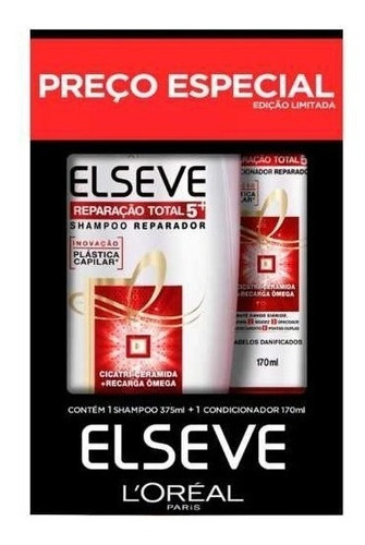  Shampoo 375ml + Condicionador 170ml Reparador Total 5 Elseve