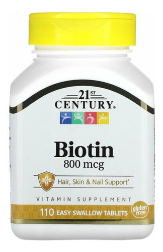 21st Century Vitamina B7 Biotina 800mcg 110 Comprimidos Eua Sabor Sem sabor